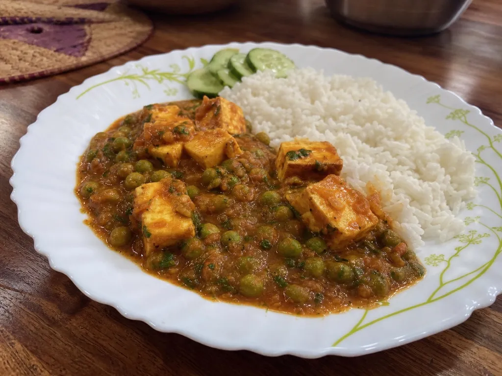Matar Paneer — plated and served