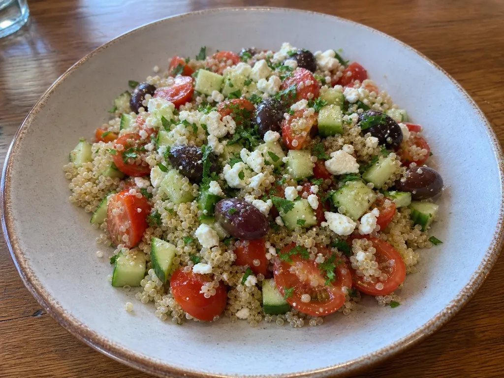 Mediterranean Quinoa Bowl — plated and served