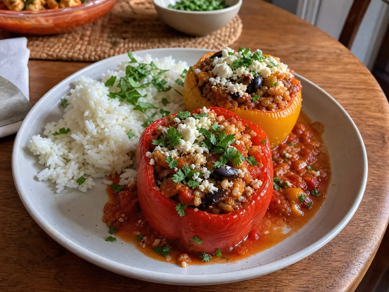 Mediterranean Stuffed Bell Peppers — served