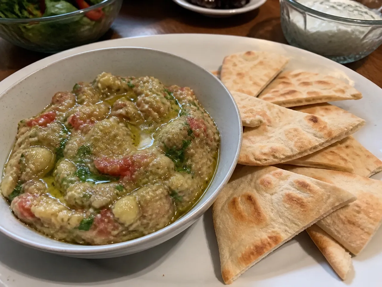 Melitzanosalata (Roasted Eggplant Dip) — served