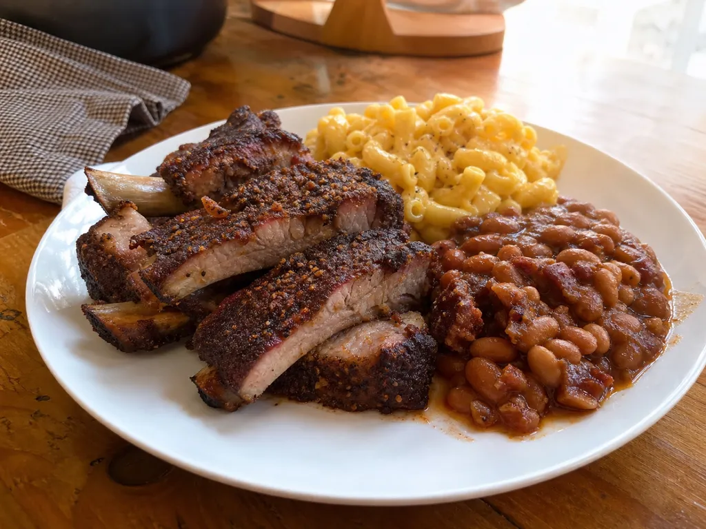 Memphis Dry-Rub Pork Ribs — plated and served