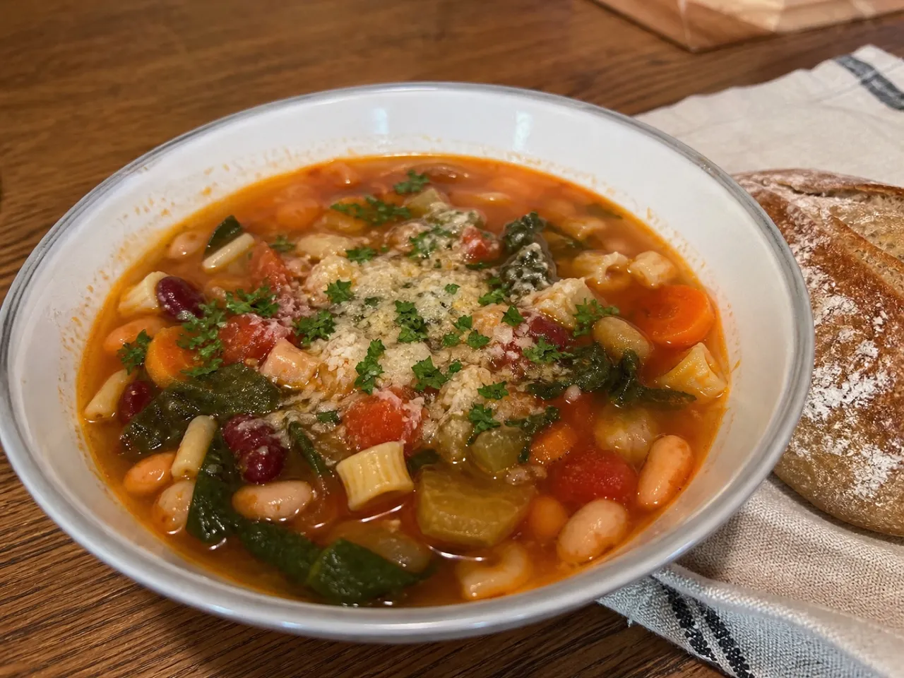 Minestrone Soup — served