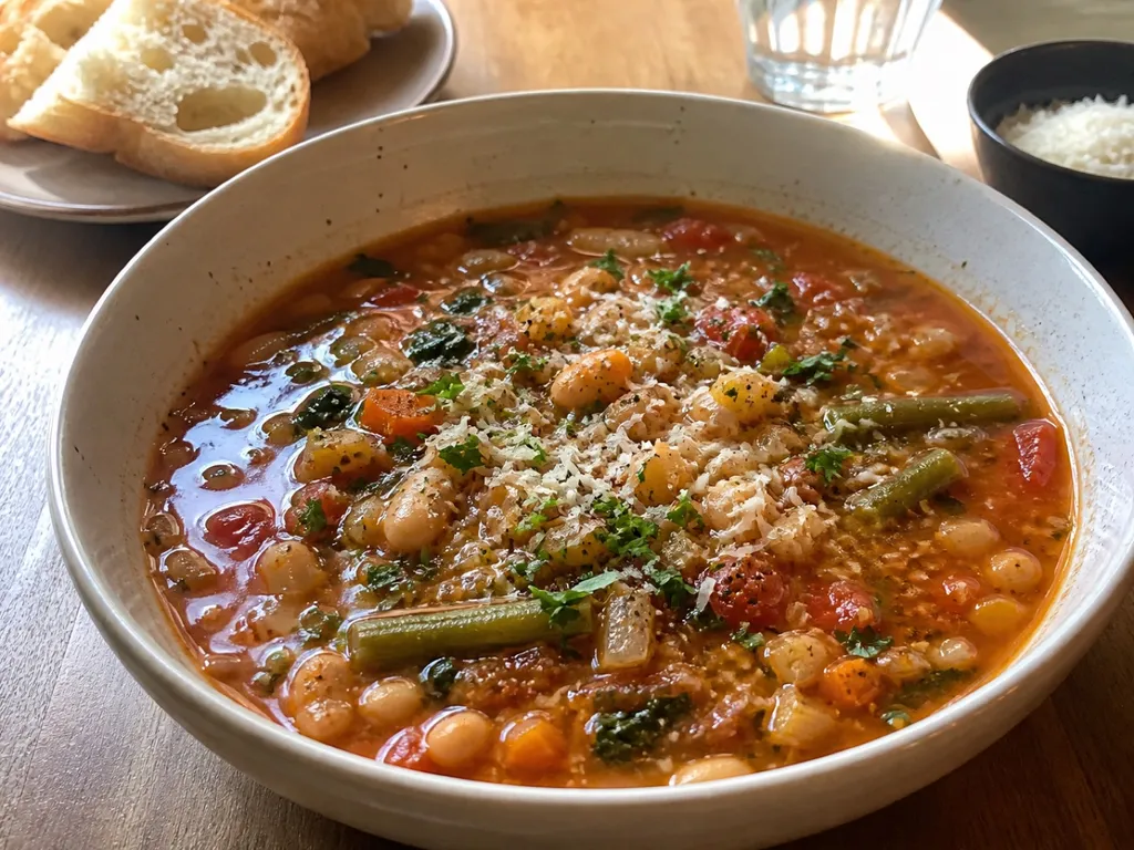 Minestrone Soup — plated and served