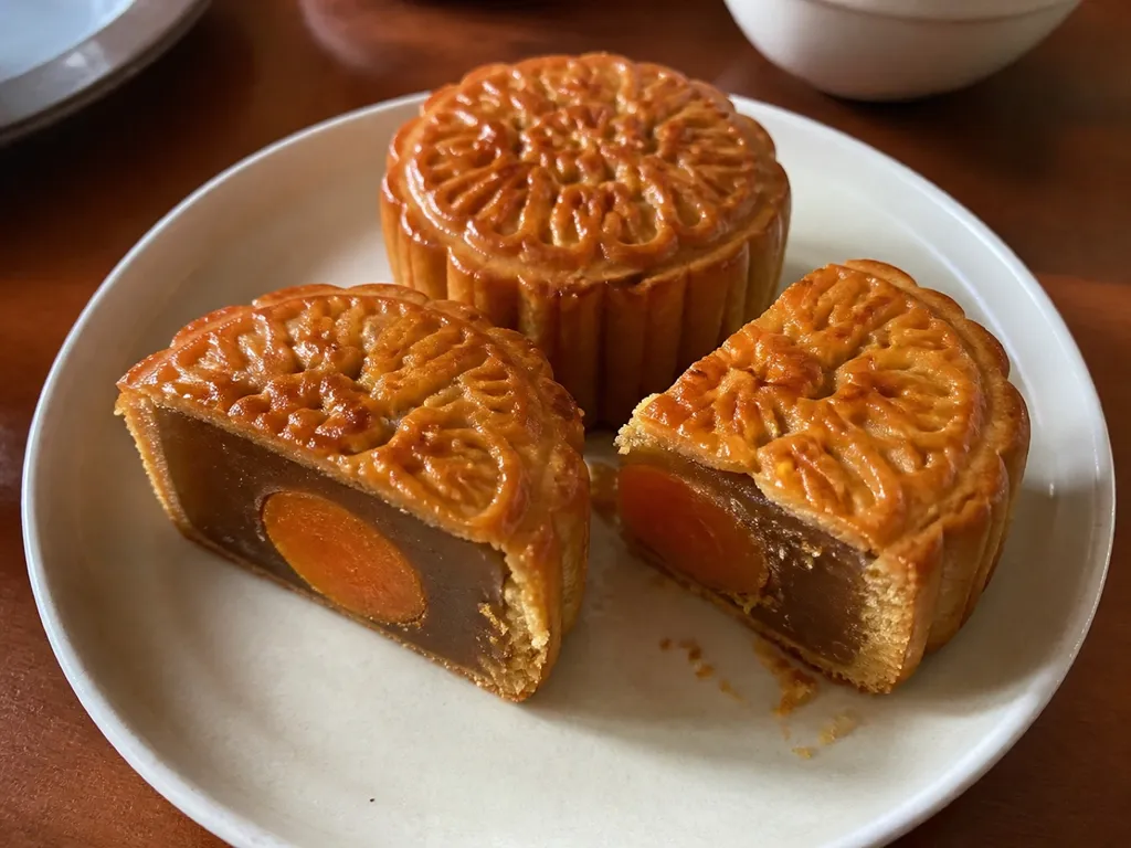 Mooncakes — plated and served