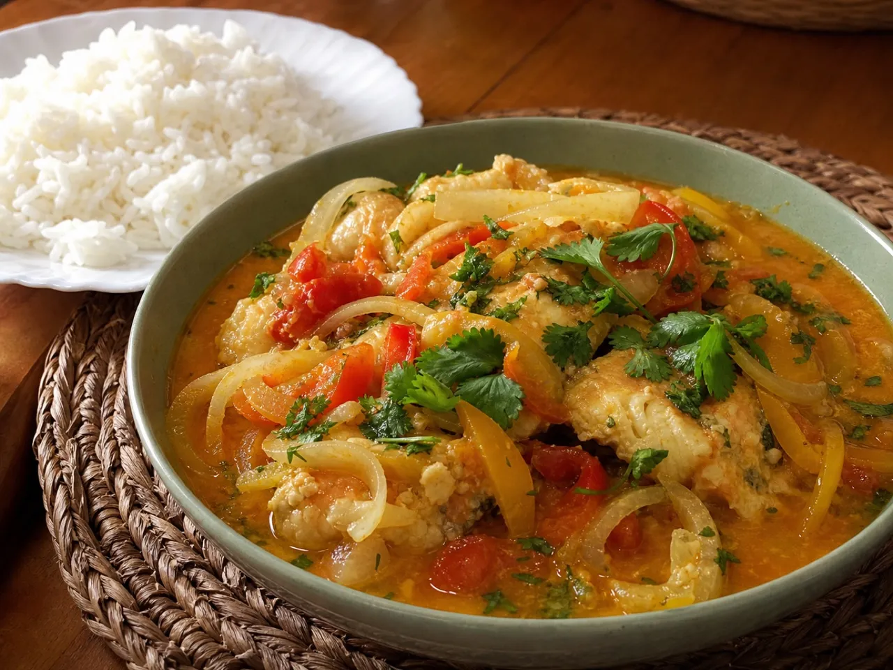 Moqueca Baiana (Brazilian Fish Stew) — served