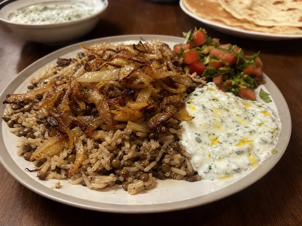 Mujadara — plated and served