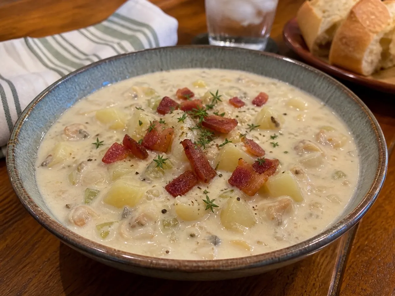New England Clam Chowder — served