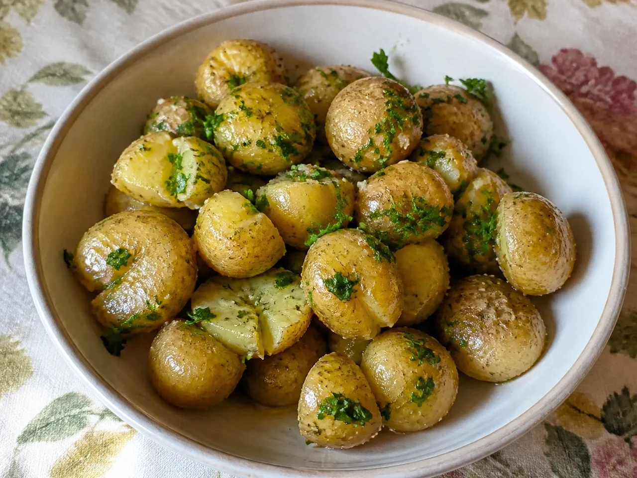 New Potatoes in Garlic Butter — served