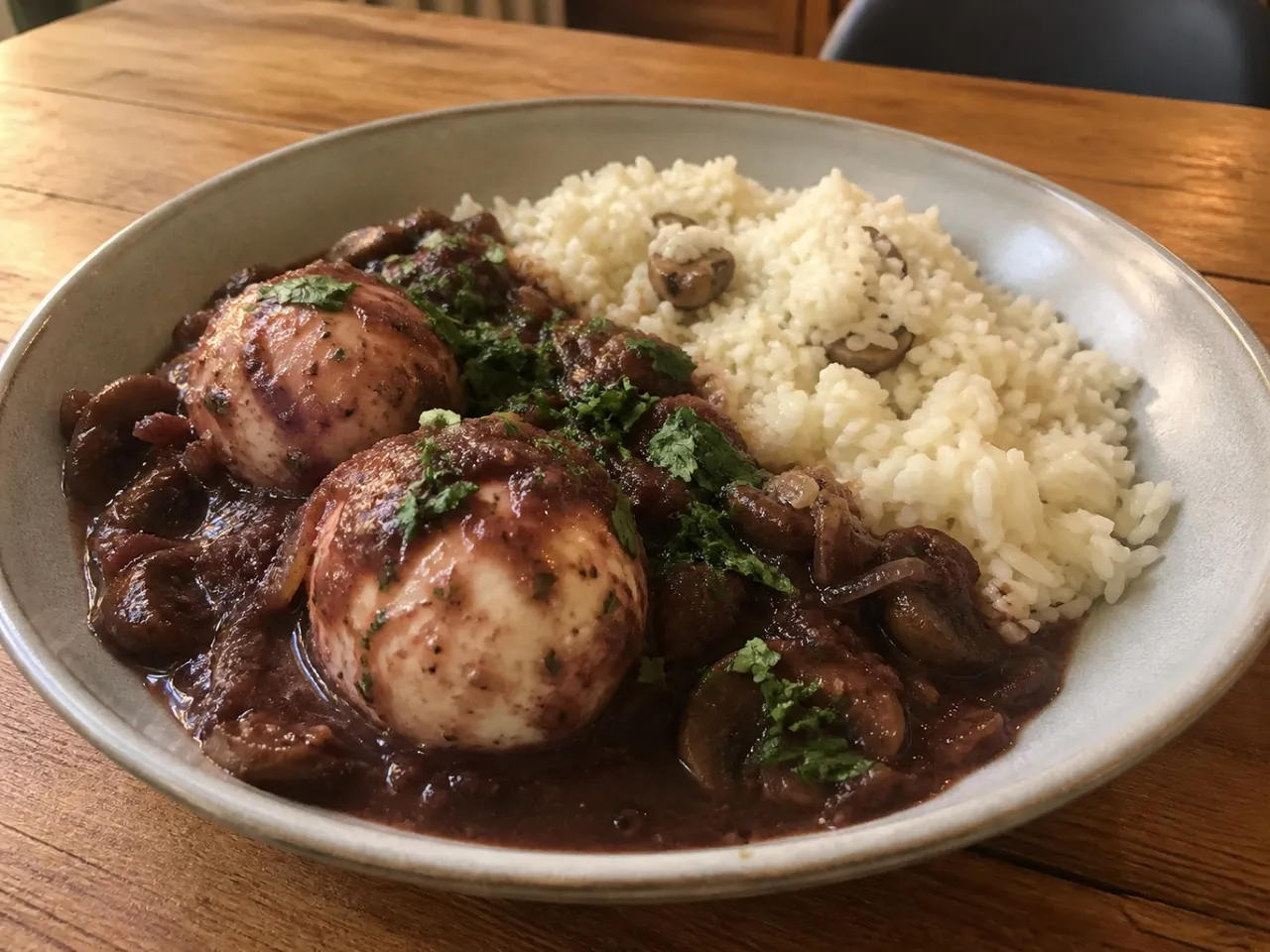 Oeufs en Meurette — served