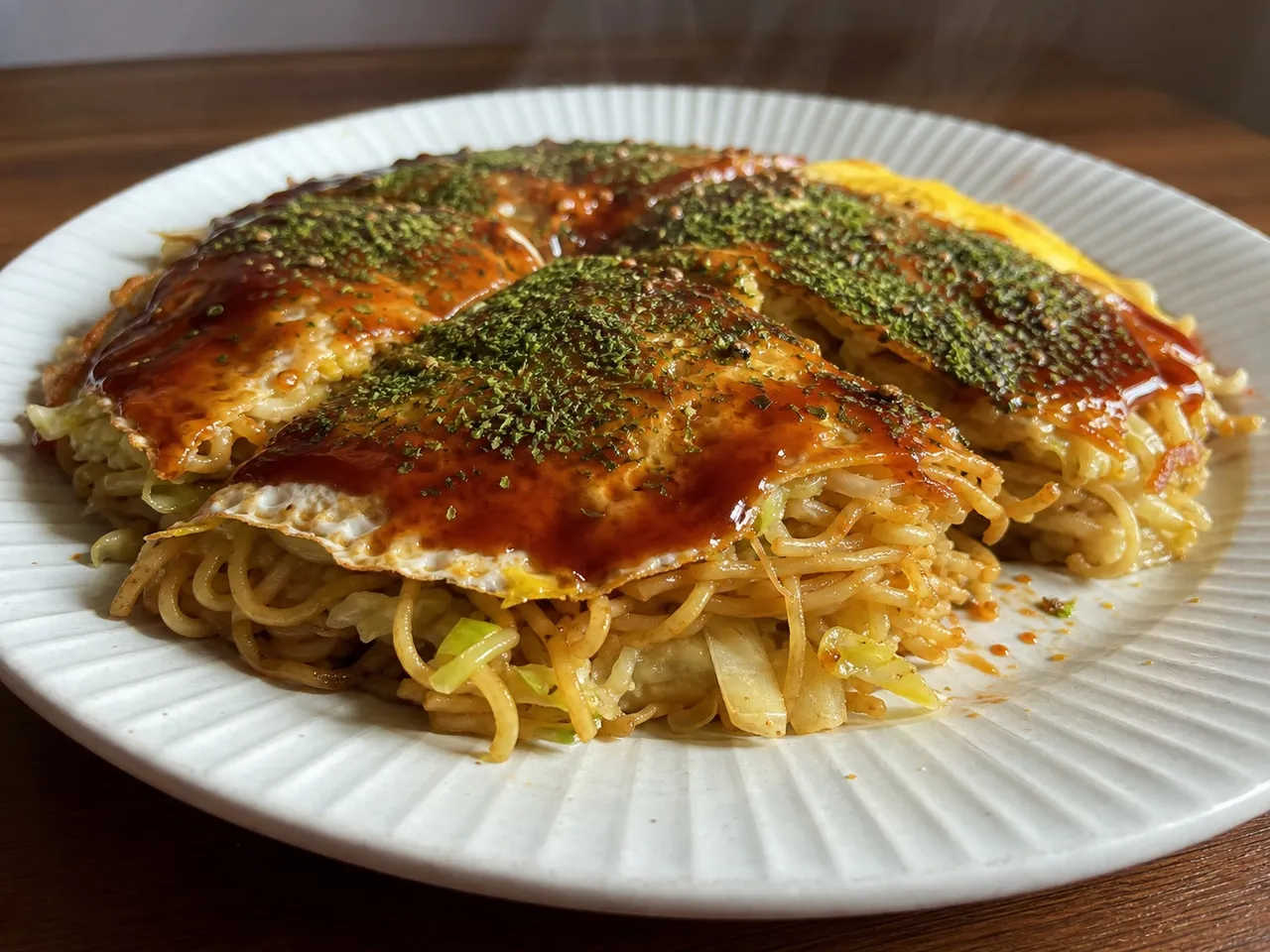 Okonomiyaki (Hiroshima Style) — served
