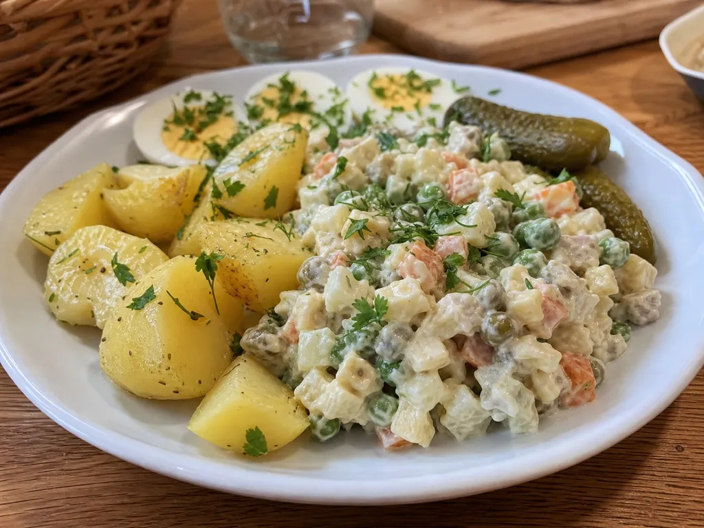 Olivier Salad — plated and served