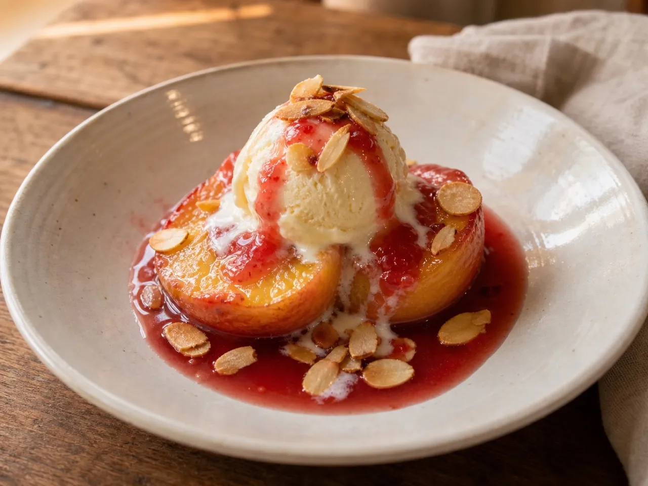 Pêche Melba — served