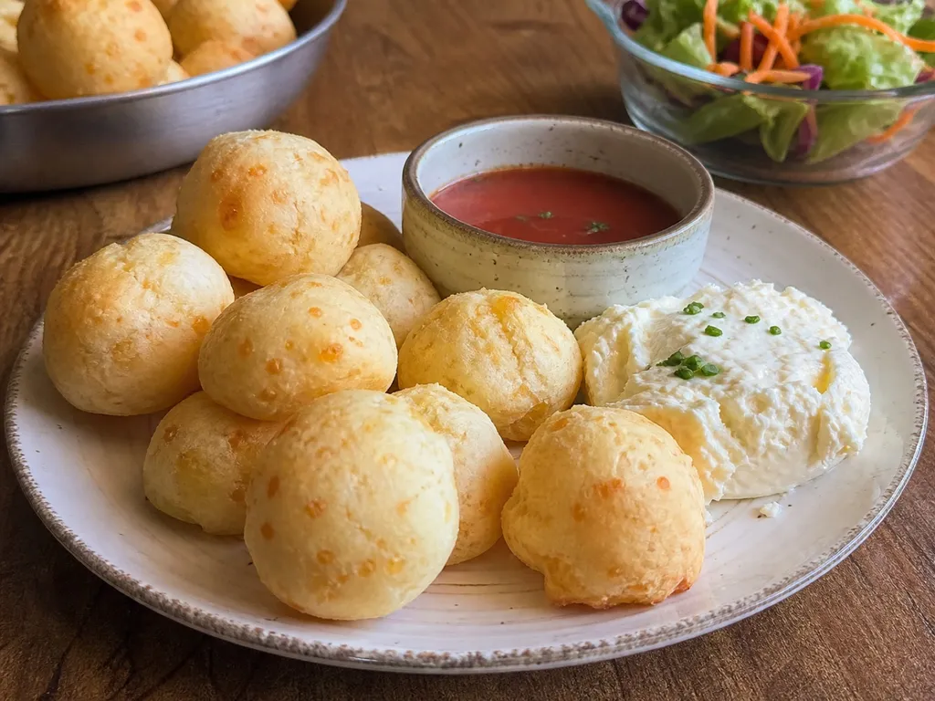 Pão de Queijo (Brazilian Cheese Bread) — plated and served