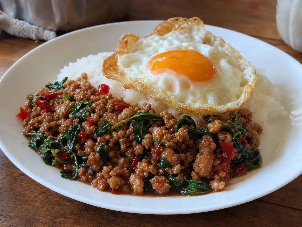 Pad Kra Pao — plated and served