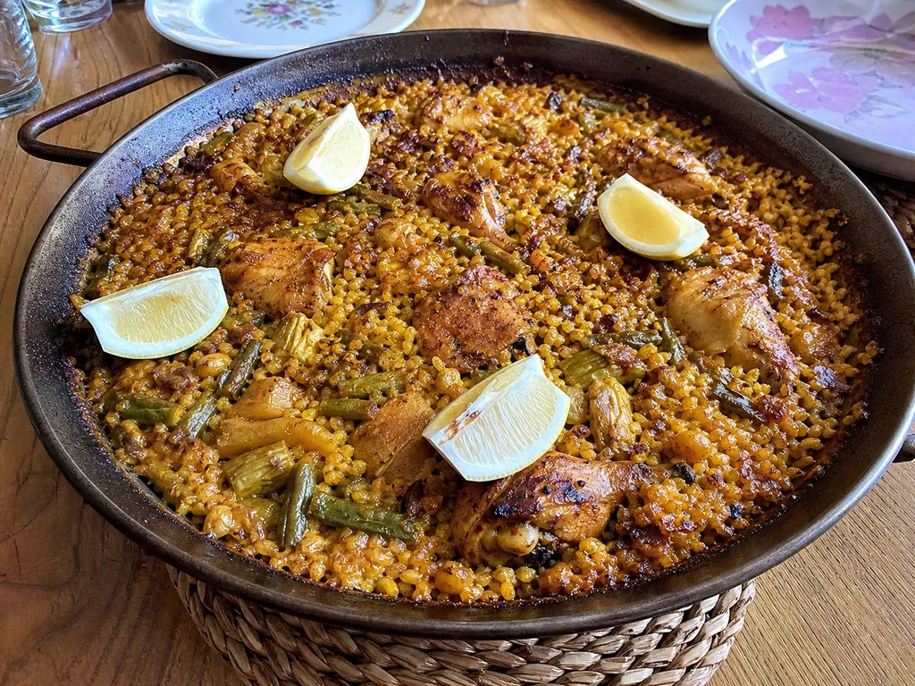 Paella Valenciana — plated and served