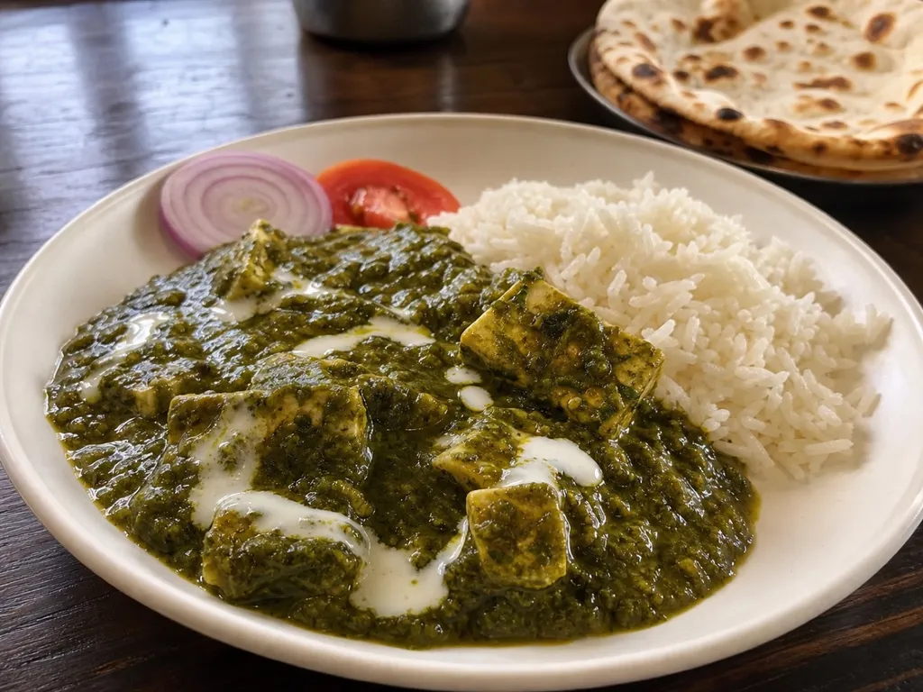 Palak Paneer — plated and served