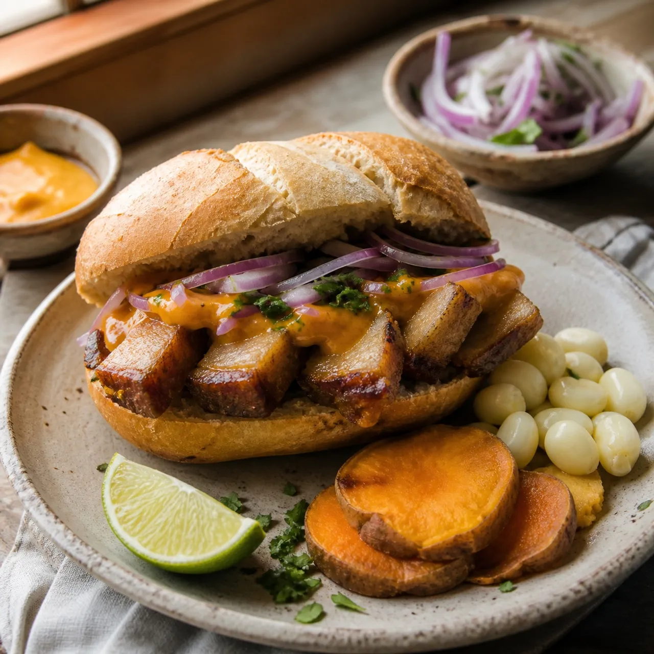 Pan con Chicharrón (Peruvian Fried Pork Sandwich) — Peruvian recipe