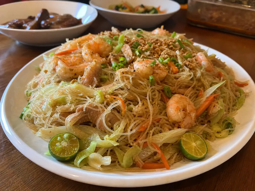 Pancit Bihon — plated and served