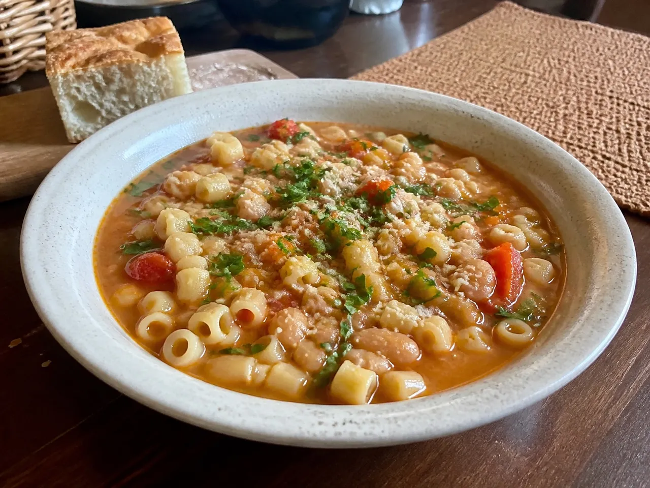 Pasta e Fagioli — served