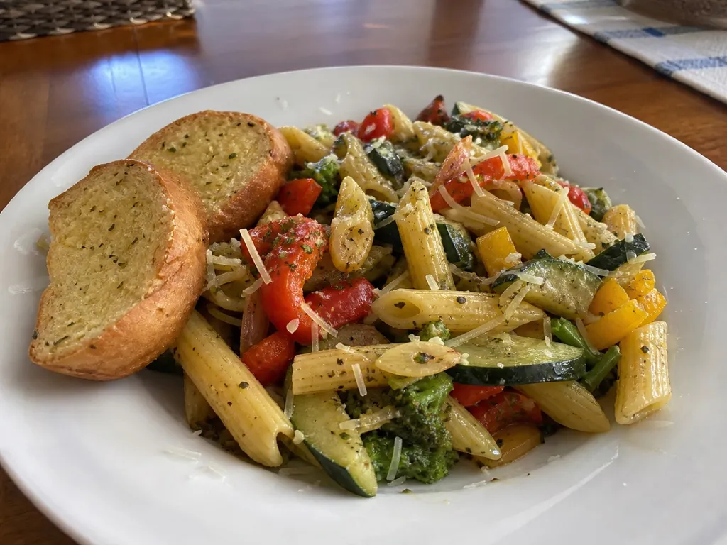 Pasta Primavera — plated and served