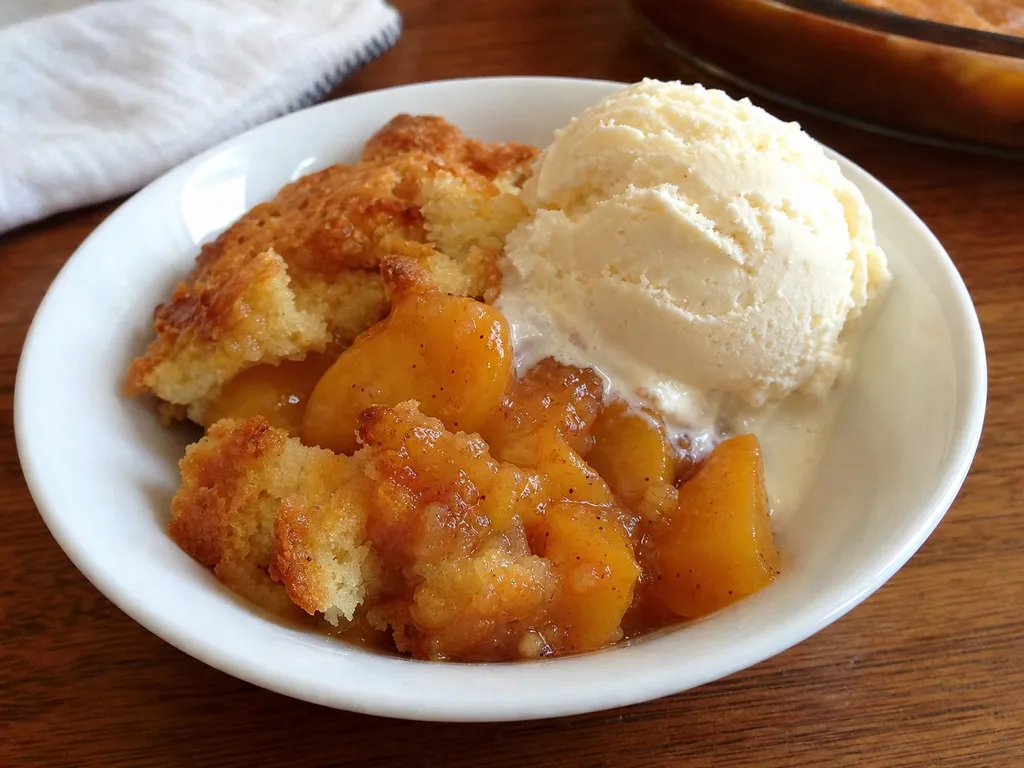 Peach Cobbler — plated and served