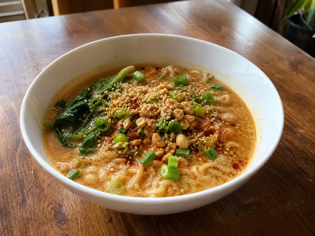 Peanut Butter Ramen — plated and served
