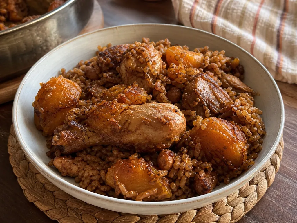 Pelau — plated and served