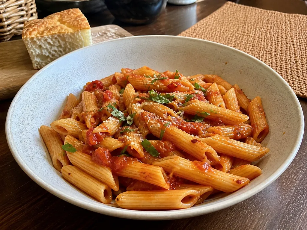 Penne all'Arrabbiata — plated and served