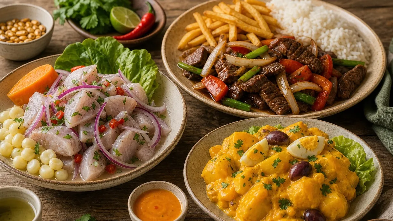 A spread of Peruvian dishes