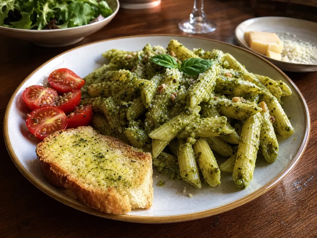 Pesto Pasta — plated and served