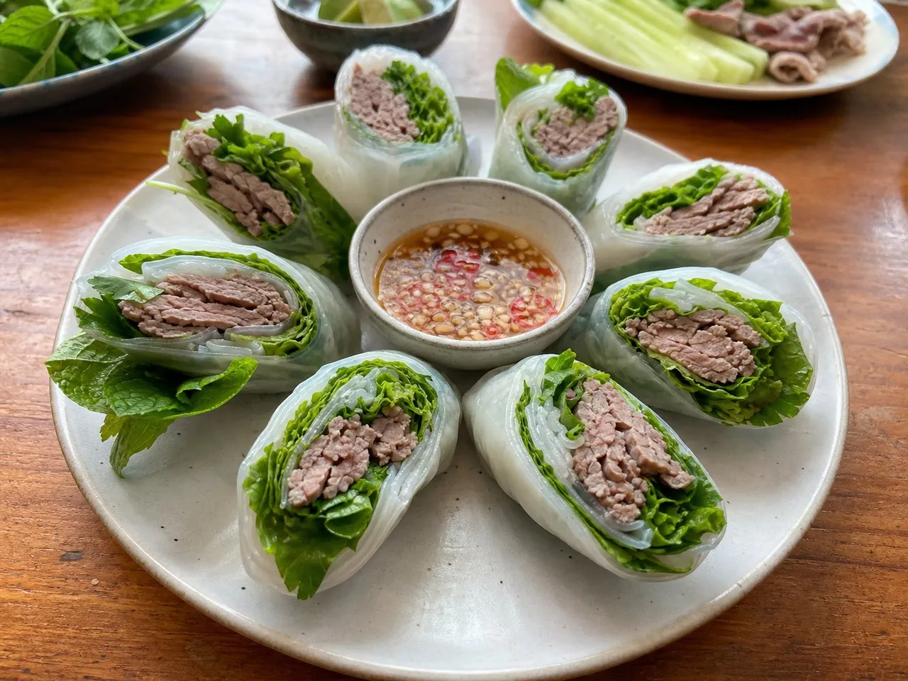 Phở Cuốn (Fresh Phở Rolls) — served