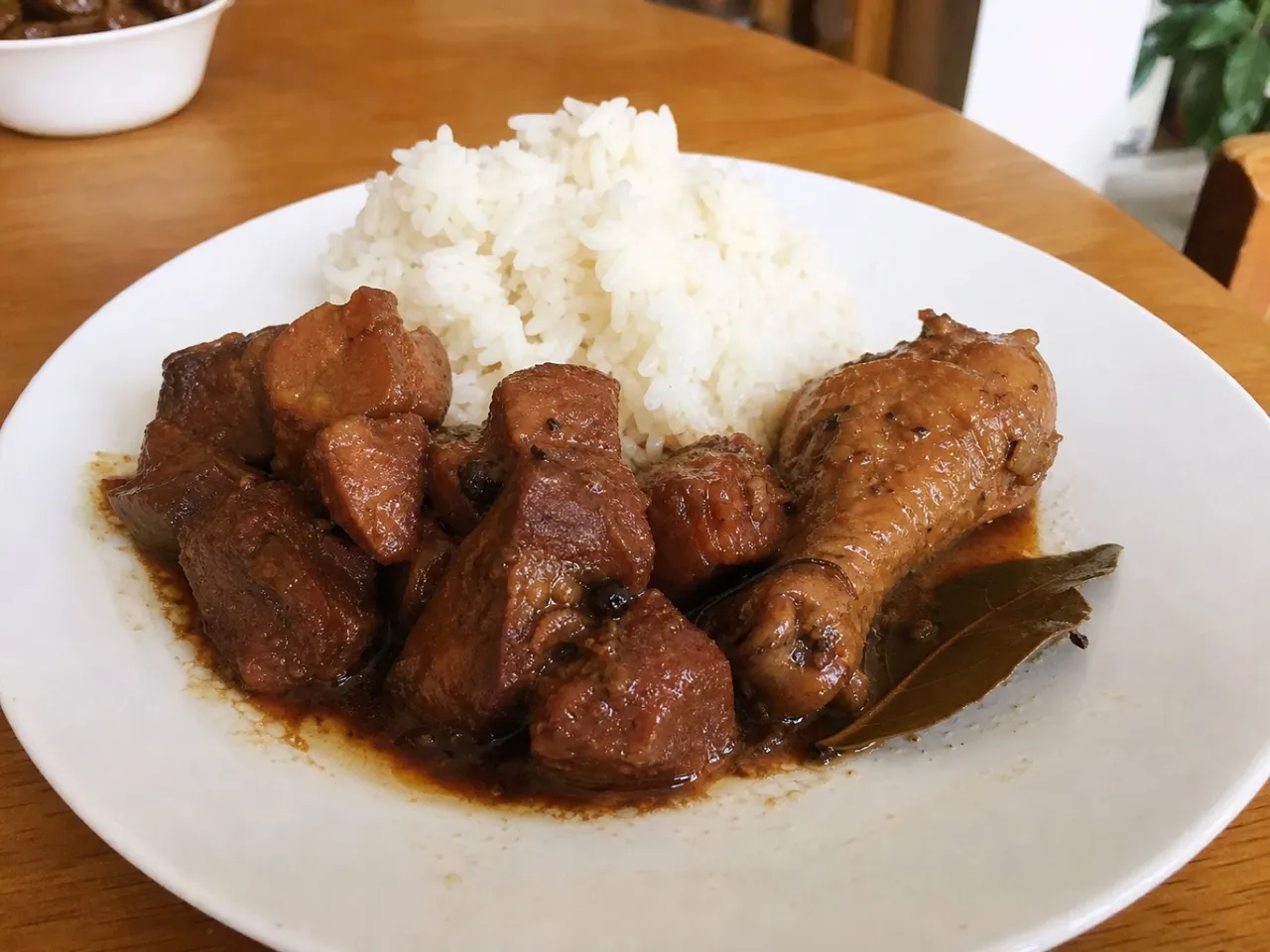 Pork and Chicken Adobo — served
