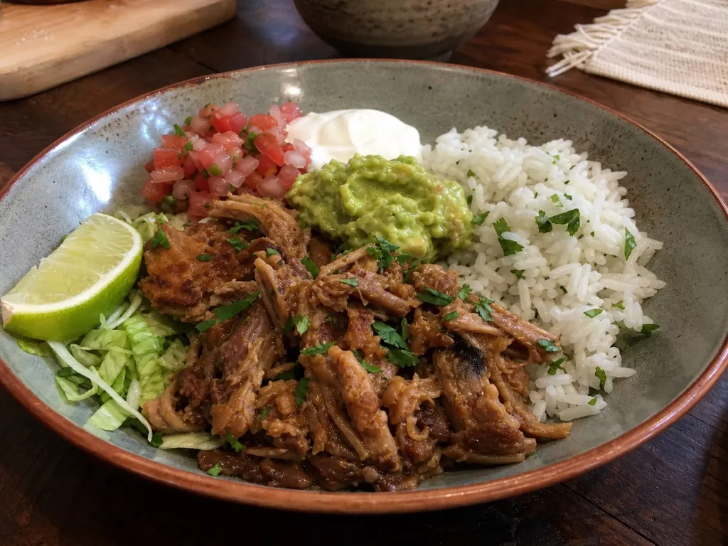 Pork Carnitas Bowls — plated and served