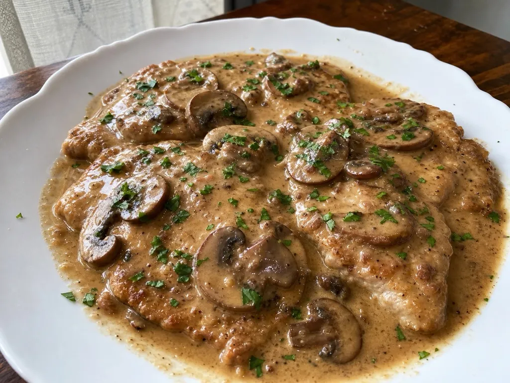 Pork Marsala — plated and served