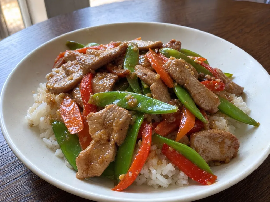 Pork Stir-Fry with Vegetables — plated and served