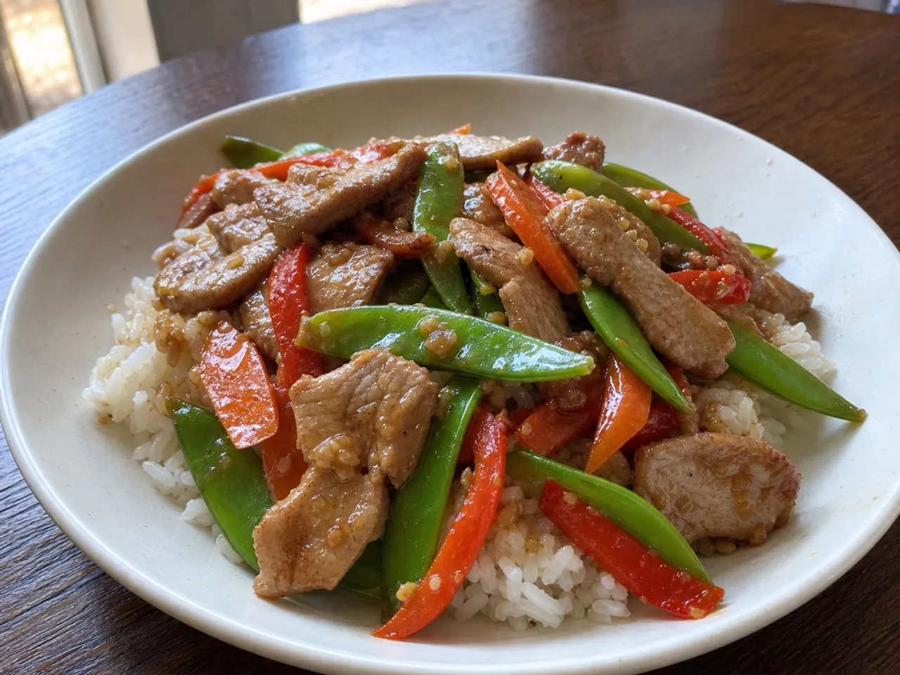 Pork Stir-Fry with Vegetables — served