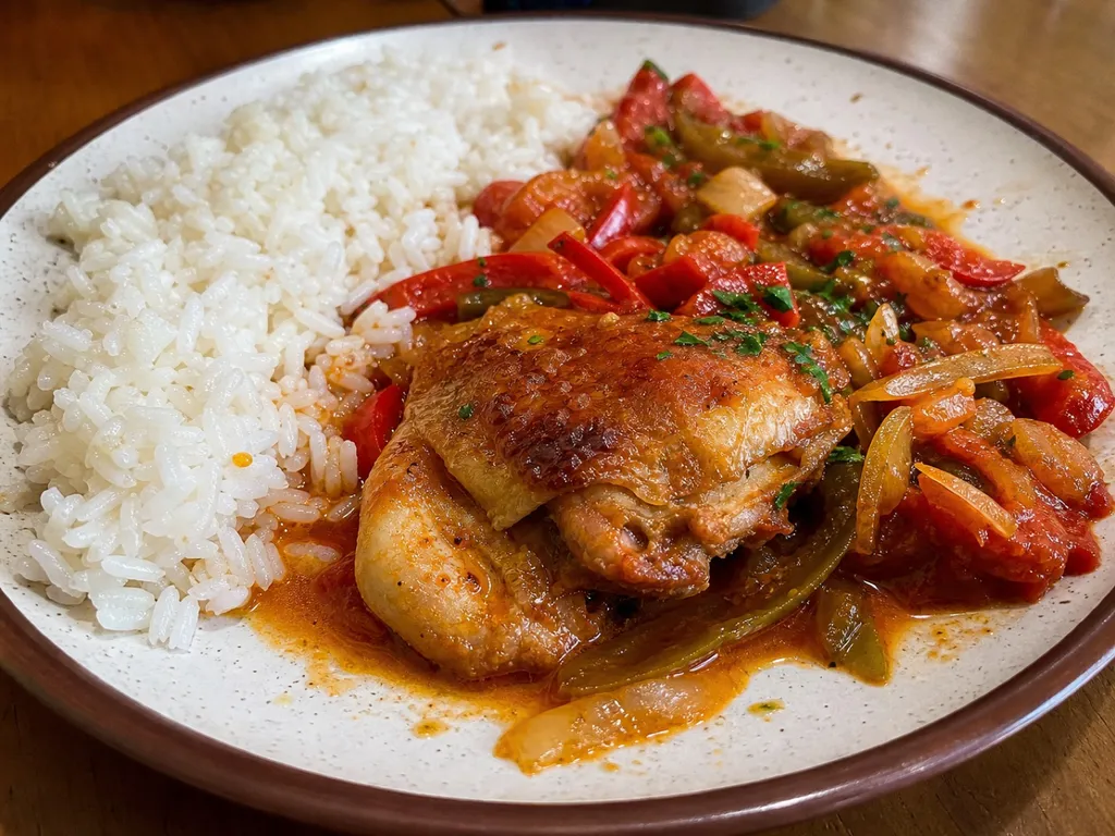 Poulet Basque — plated and served