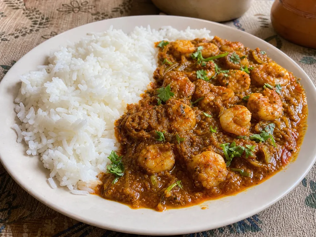Prawn Masala — plated and served