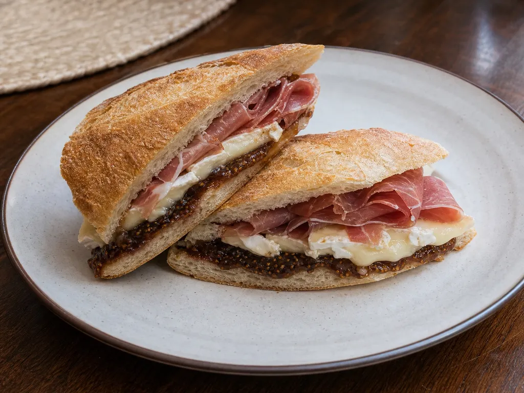 Prosciutto and Fig Sandwich — plated and served