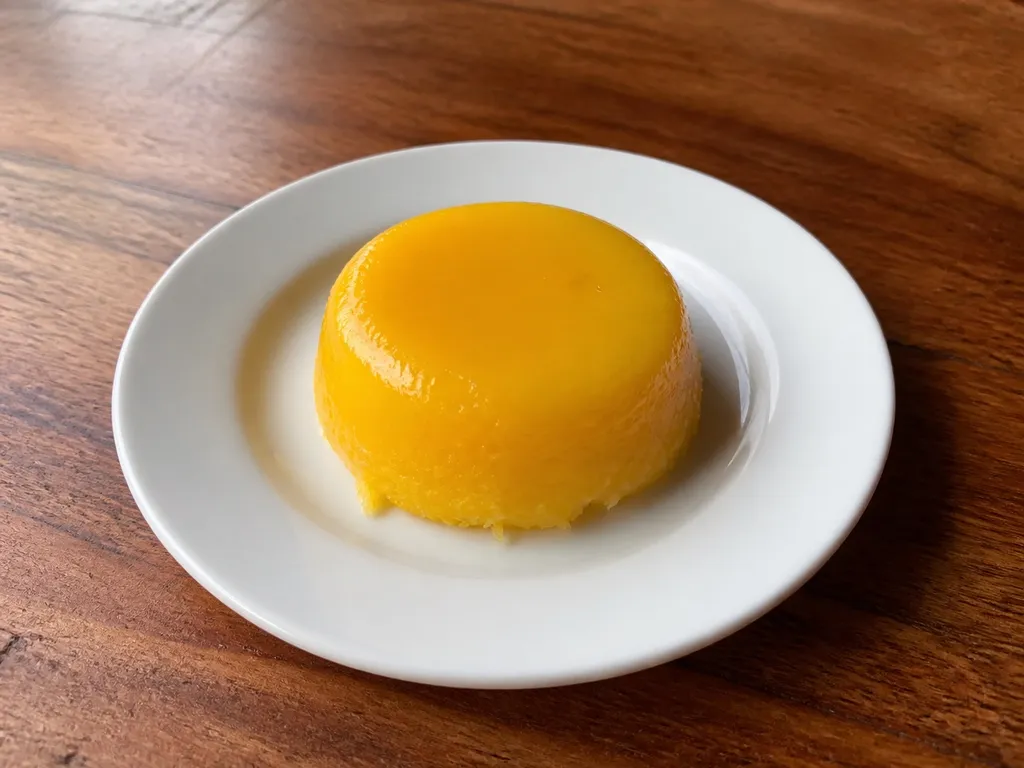 Quindim (Coconut Egg Yolk Custard) — plated and served