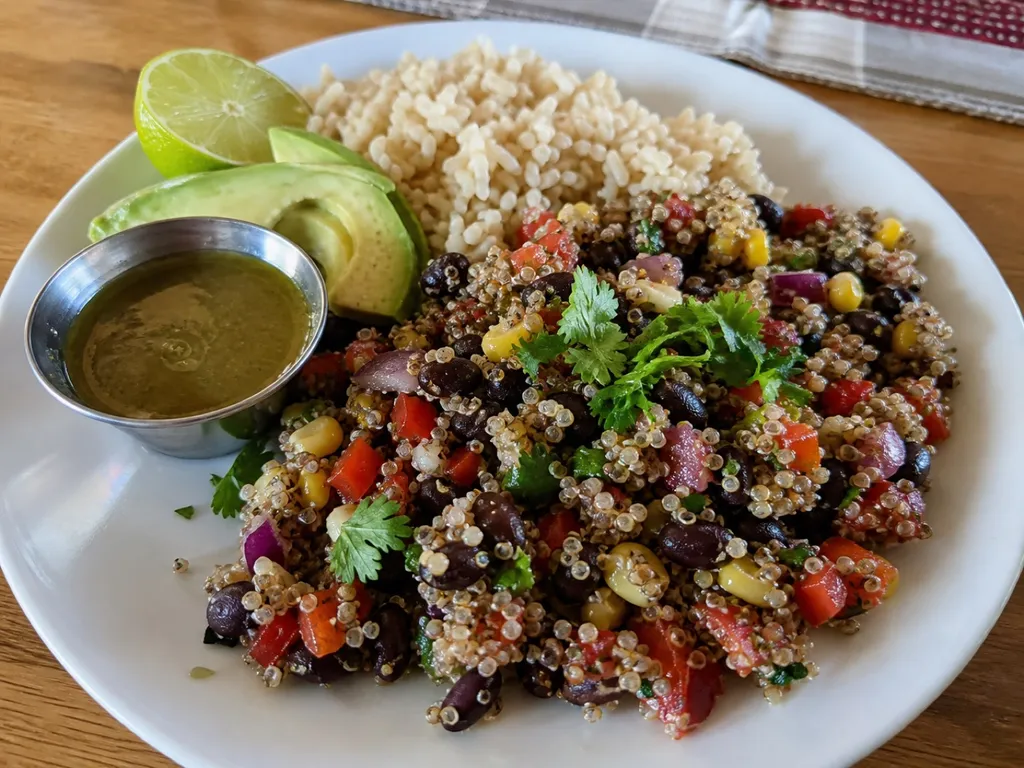 Quinoa Black Bean Salad — plated and served