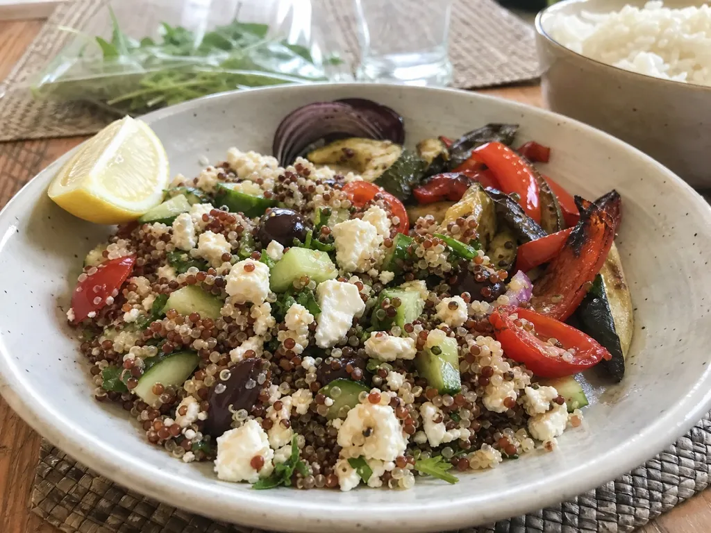 Quinoa Salad with Feta — plated and served