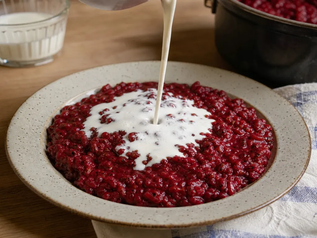 Rødgrød med fløde — plated and served
