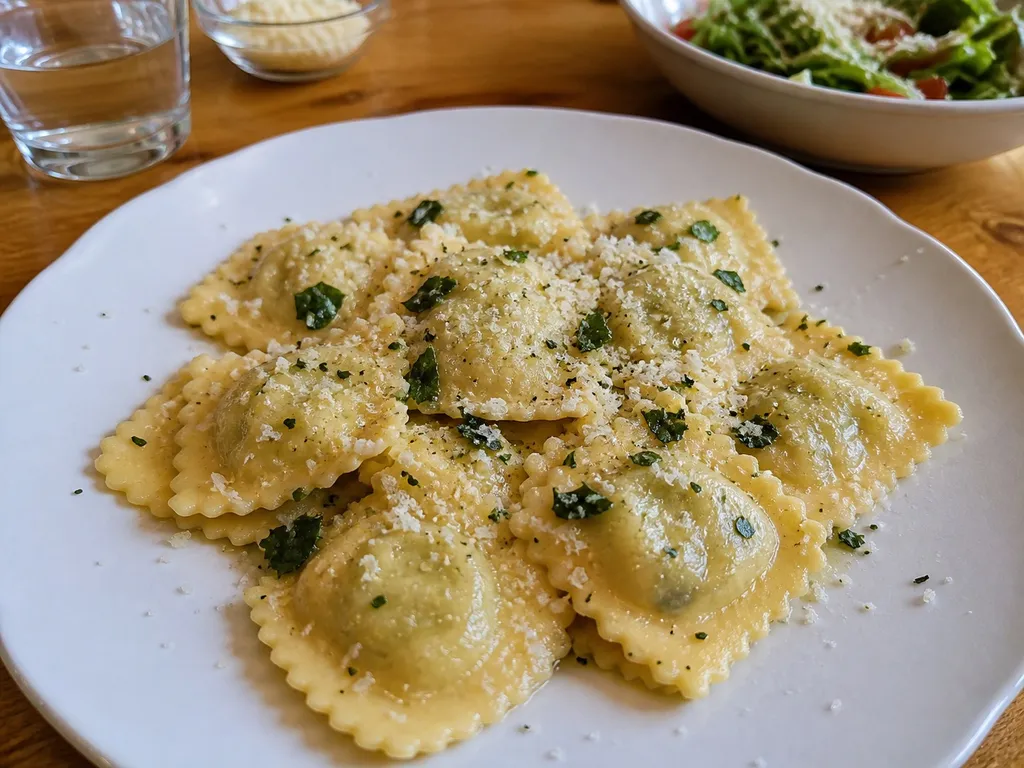 Ravioli — plated and served
