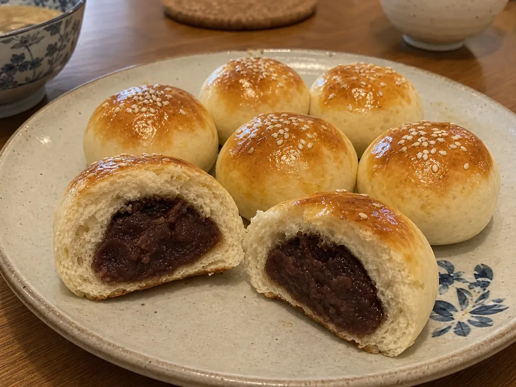 Red Bean Buns (Dou Sha Bao) — plated and served