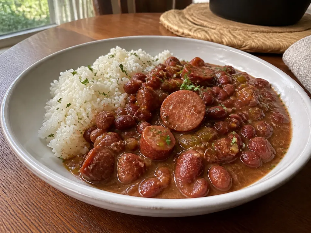 Red Beans and Rice — plated and served