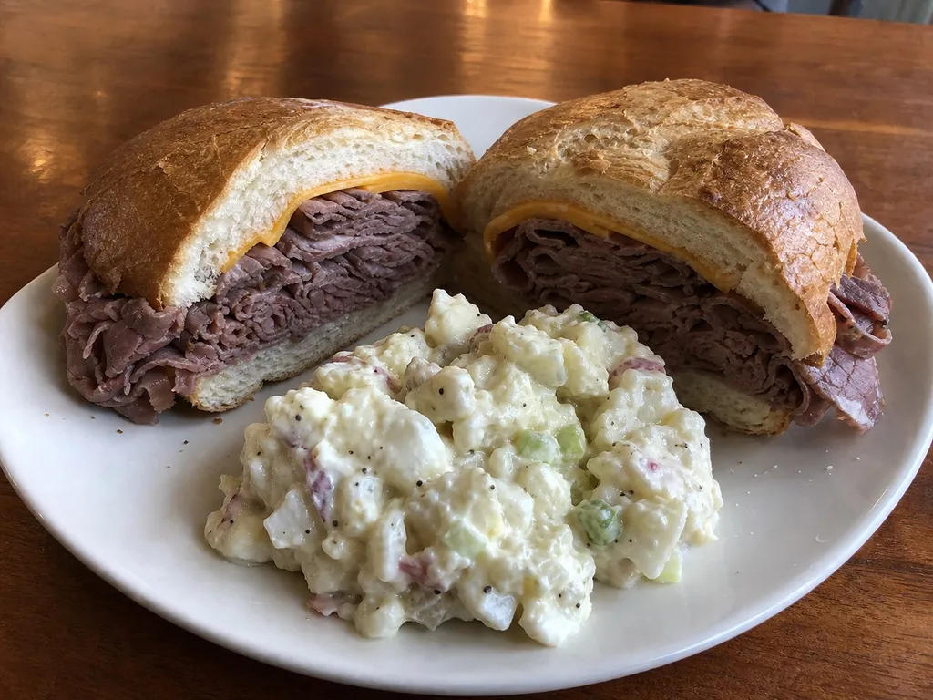 Roast Beef and Cheddar — plated and served