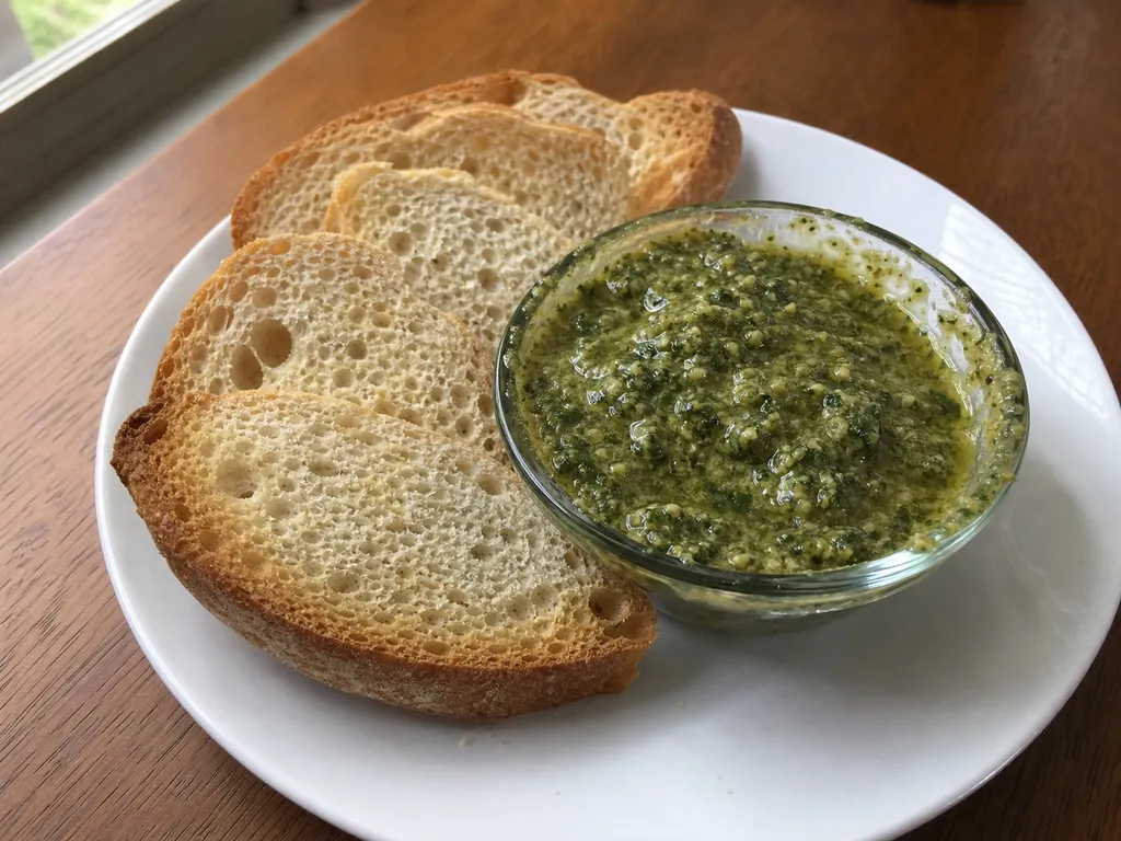 Roasted Garlic Basil Sauce — plated and served