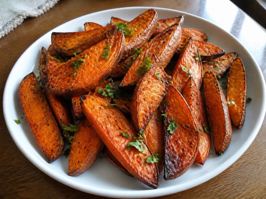 Roasted Sweet Potato Wedges — plated and served