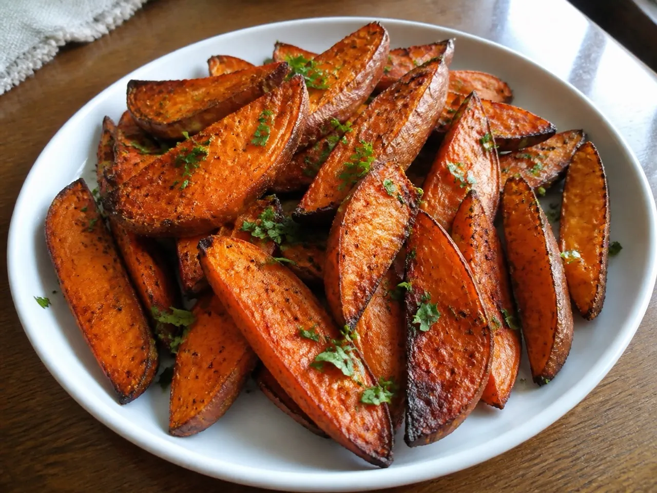 Roasted Sweet Potato Wedges — served